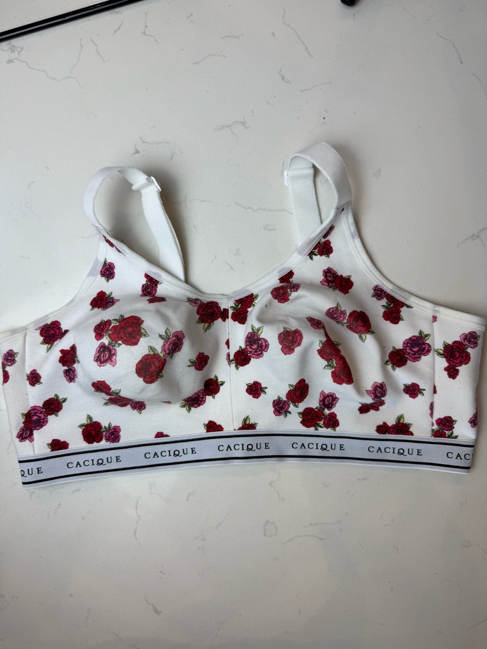 Cacique White Floral Wireless Rose Print Bra